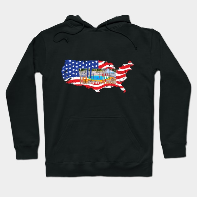 YELLOWSTONE - Prismatic Spring - Wyoming USA Flag Hoodie by TouristMerch